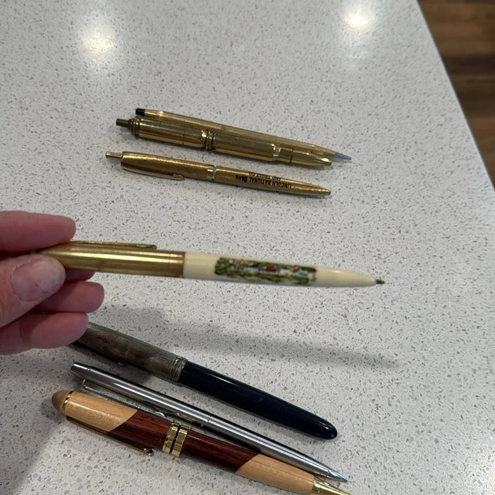 Vintage pen lot 7-Parker, Paprer Mate double heart, advertisement, Germany, wood